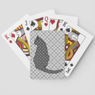 Japanese Cat - Black and White Kimono Print  Playing Cards