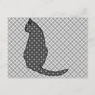 Japanese Cat - Black and White Kimono Print Postcard