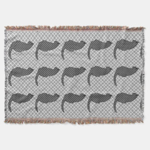 Japanese Cat - Black and White Kimono Print Throw Blanket