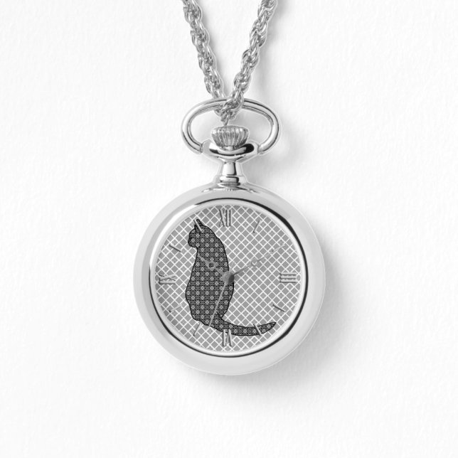Japanese Cat - Black and White Kimono Print Watch (Front)