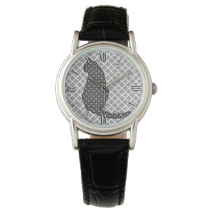 Japanese Cat - Black and White Kimono Print Watch