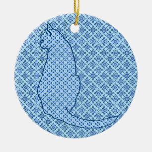 Japanese Cat - Blue Kimono Print Ceramic Tree Decoration