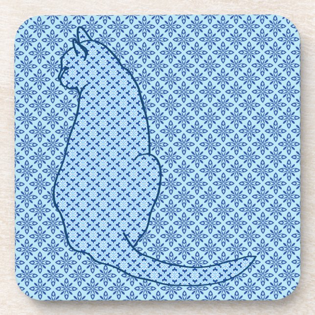 Japanese Cat - Blue Kimono Print Coaster (Front)