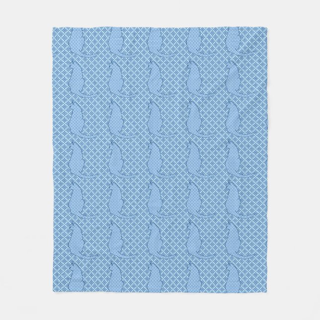 Japanese Cat - Blue Kimono Print Fleece Blanket (Front)