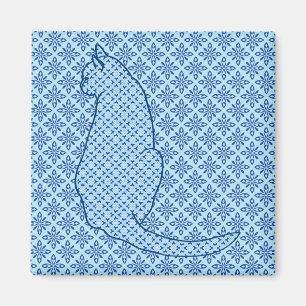 Japanese Cat - Blue Kimono Print Magnet