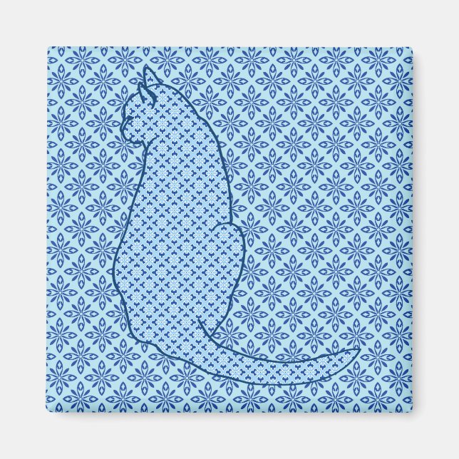 Japanese Cat - Blue Kimono Print Magnet (Front)