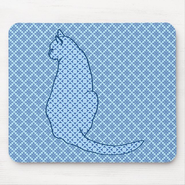 Japanese Cat - Blue Kimono Print Mouse Pad (Front)