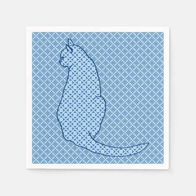 Japanese Cat - Blue Kimono Print Napkin (Front)