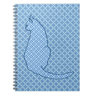 Japanese Cat - Blue Kimono Print Spiral Notebook