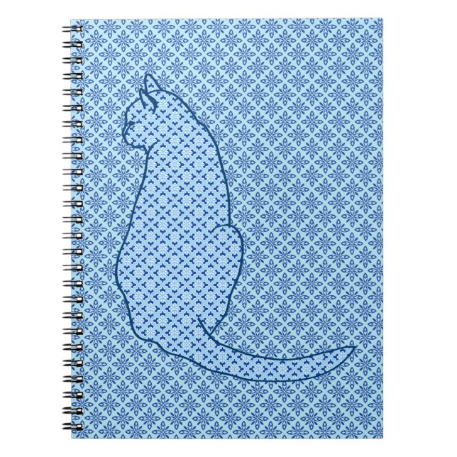 Japanese Cat - Blue Kimono Print Spiral Notebook (Front)