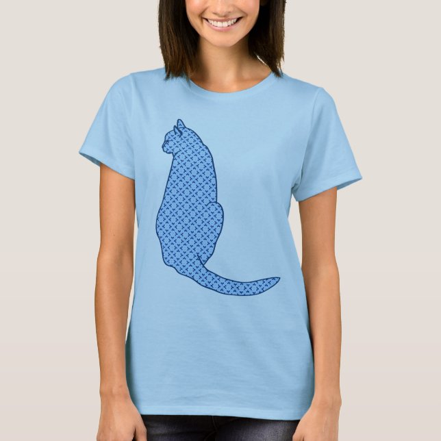 Japanese Cat - Blue Kimono Print T-Shirt (Front)