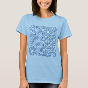 Japanese Cat - Blue Kimono Print T-Shirt