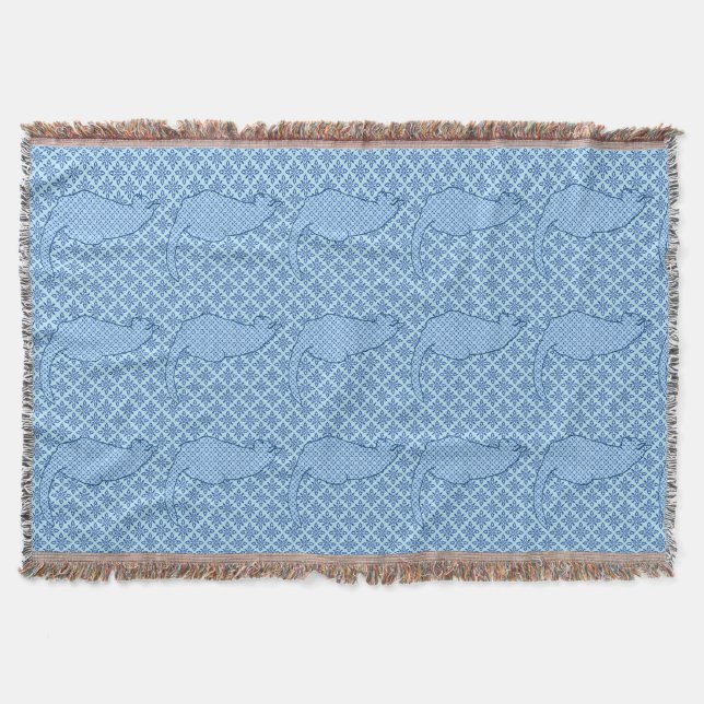 Japanese Cat - Blue Kimono Print Throw Blanket (Front)