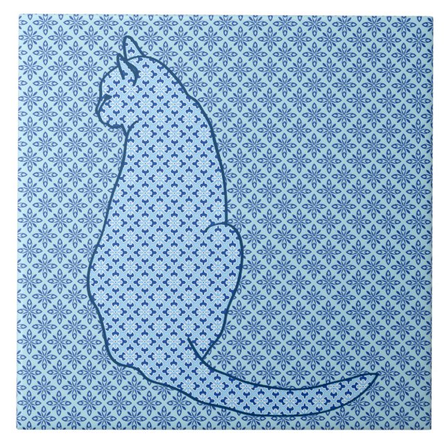 Japanese Cat - Blue Kimono Print Tile (Front)