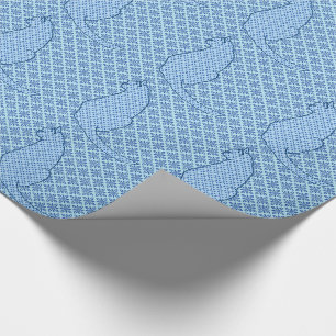 Japanese Cat - Blue Kimono Print Wrapping Paper