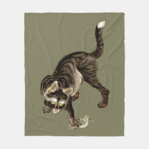 Japanese Cat Catching a Frog Fleece Blanket