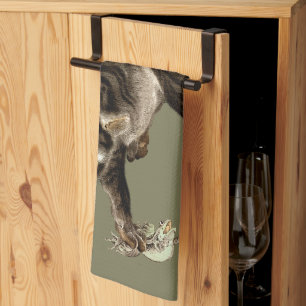Japanese Cat Catching a Frog Tea Towel