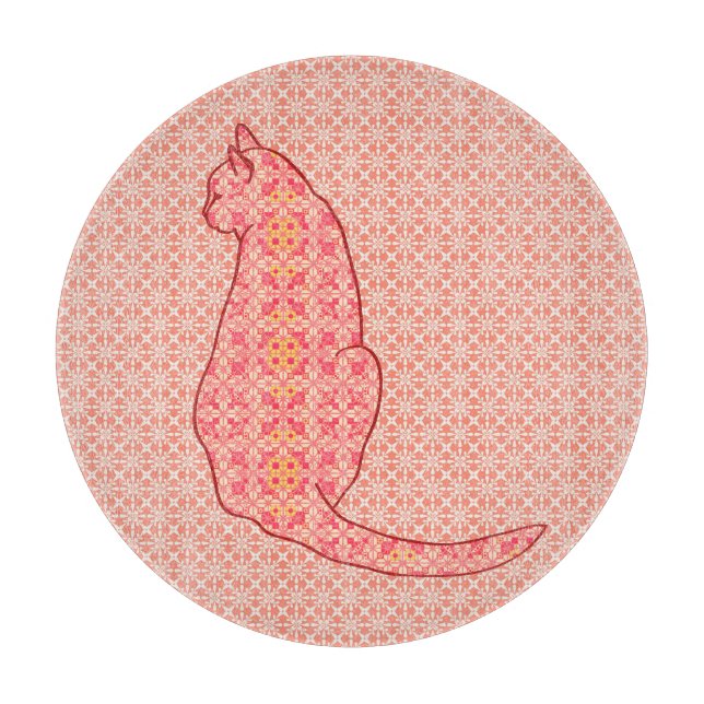 Japanese Cat - Coral Orange Batik Cutting Board (Front)