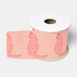 Japanese Cat - Coral Orange Batik Grosgrain Ribbon