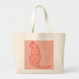 Japanese Cat - Coral Orange Batik Large Tote Bag
