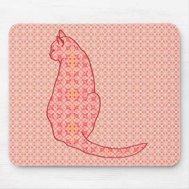 Japanese Cat - Coral Orange Batik Mouse Pad (Front)