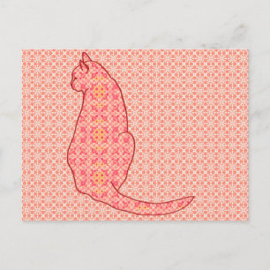 Japanese Cat - Coral Orange Batik Postcard