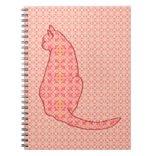Japanese Cat - Coral Orange Batik Spiral Notebook