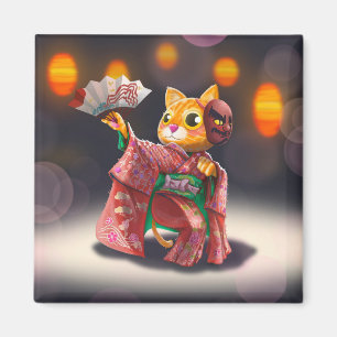 Japanese cat dancer in traditional costume magnet