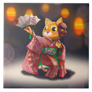 Japanese cat dancer in traditional costume  tile