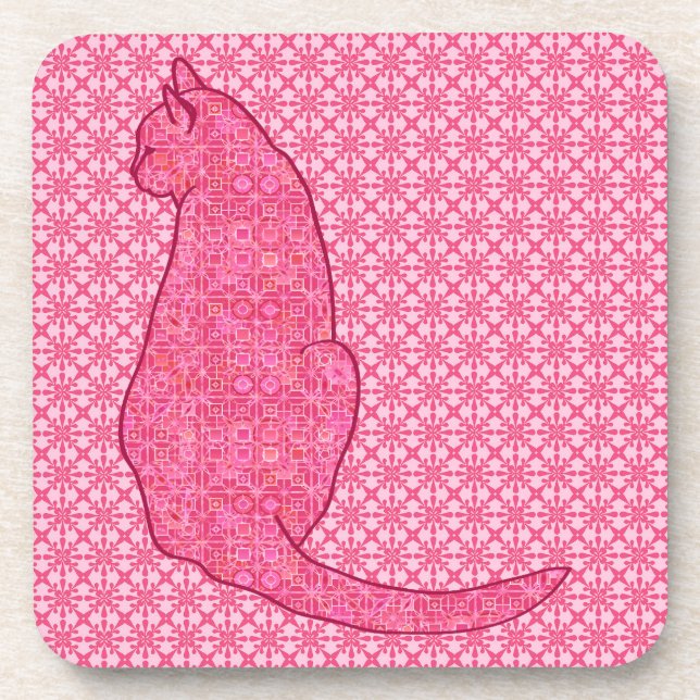 Japanese Cat - Fuchsia Pink Batik Coaster (Front)