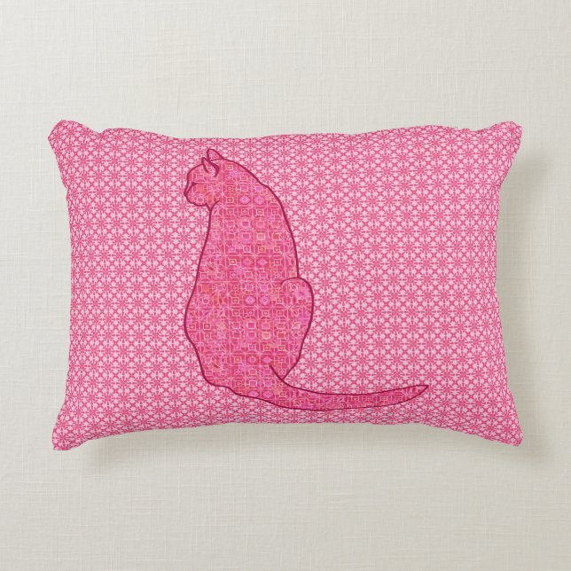Japanese Cat - Fuchsia Pink Batik Decorative Cushion (Front)
