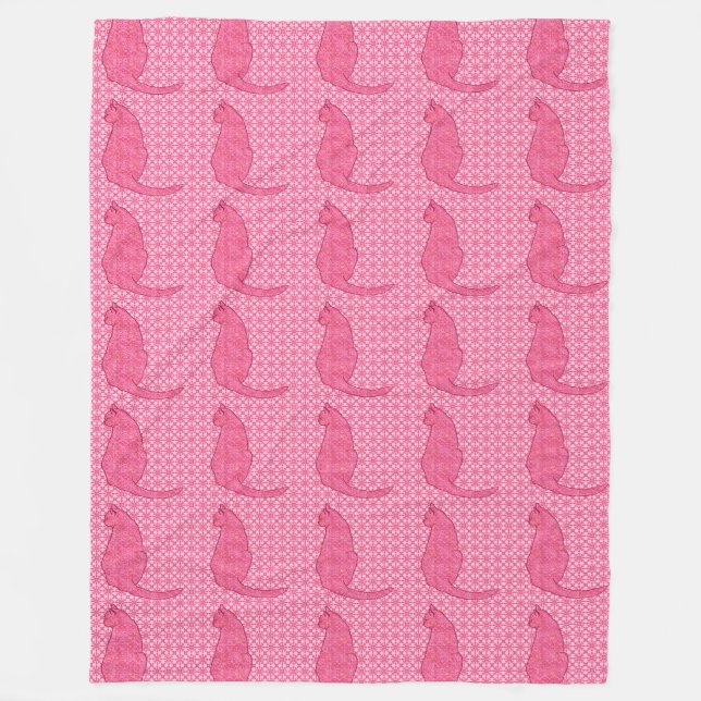 Japanese Cat - Fuchsia Pink Batik Fleece Blanket (Front)