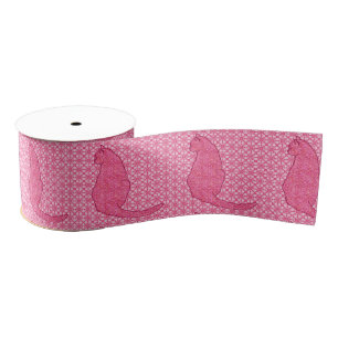 Japanese Cat - Fuchsia Pink Batik Grosgrain Ribbon