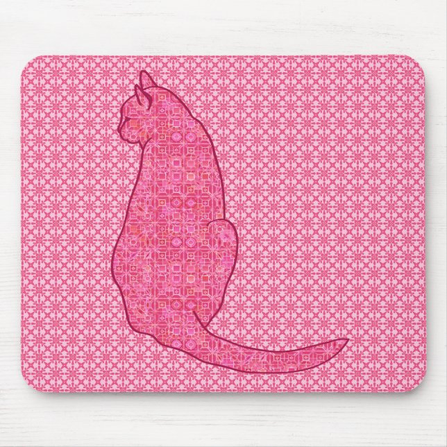 Japanese Cat - Fuchsia Pink Batik Mouse Pad (Front)