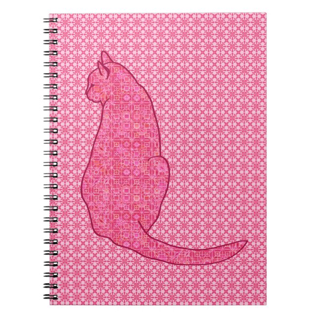 Japanese Cat - Fuchsia Pink Batik Notebook (Front)