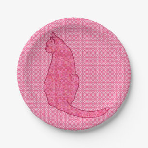 Japanese Cat - Fuchsia Pink Batik Paper Plate