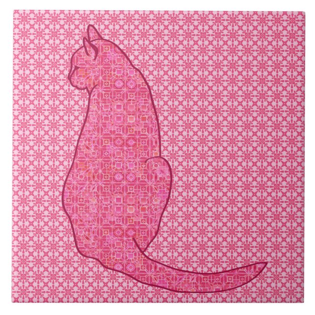 Japanese Cat - Fuchsia Pink Batik Tile (Front)