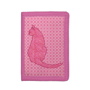 Japanese Cat - Fuchsia Pink Batik Tri-fold Wallet
