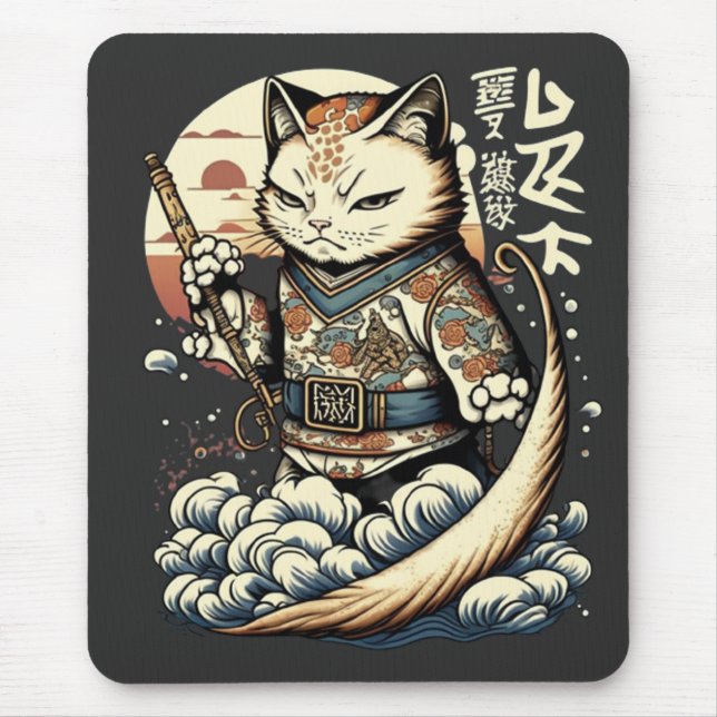 Japanese Cat Japan Waves kawaii Manga Anime Mouse Pad (Front)