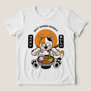 Japanese cat mascot eats delicious ramen Tri-Blend shirt