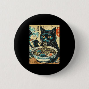 Japanese Cat Ramen Great Wave Vintage Art Food Men 6 Cm Round Badge