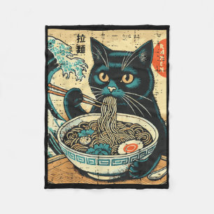 Japanese Cat Ramen Great Wave Vintage Art Food Men Fleece Blanket