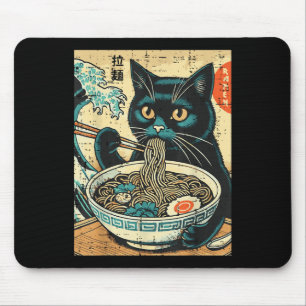 Japanese Cat Ramen Great Wave Vintage Art Food Men Mouse Pad