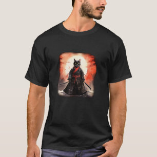 Japanese Cat Samurai - Dark Aesthetic Neko Art T-Shirt