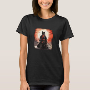 Japanese Cat Samurai - Dark Aesthetic Neko Art T-Shirt