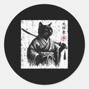 Japanese Cat Samurai Tai Chi Ninja Art Men Boys Ki Classic Round Sticker