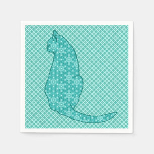 Japanese Cat - Turquoise Kimono Print Napkin