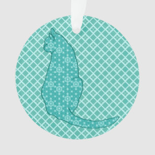 Japanese Cat - Turquoise Kimono Print Ornament