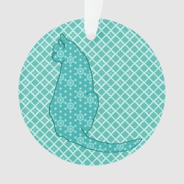 Japanese Cat - Turquoise Kimono Print Ornament (Front)