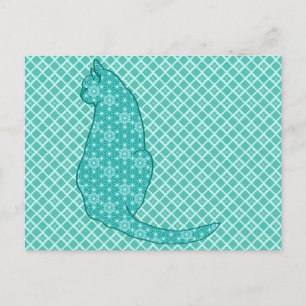 Japanese Cat - Turquoise Kimono Print Postcard